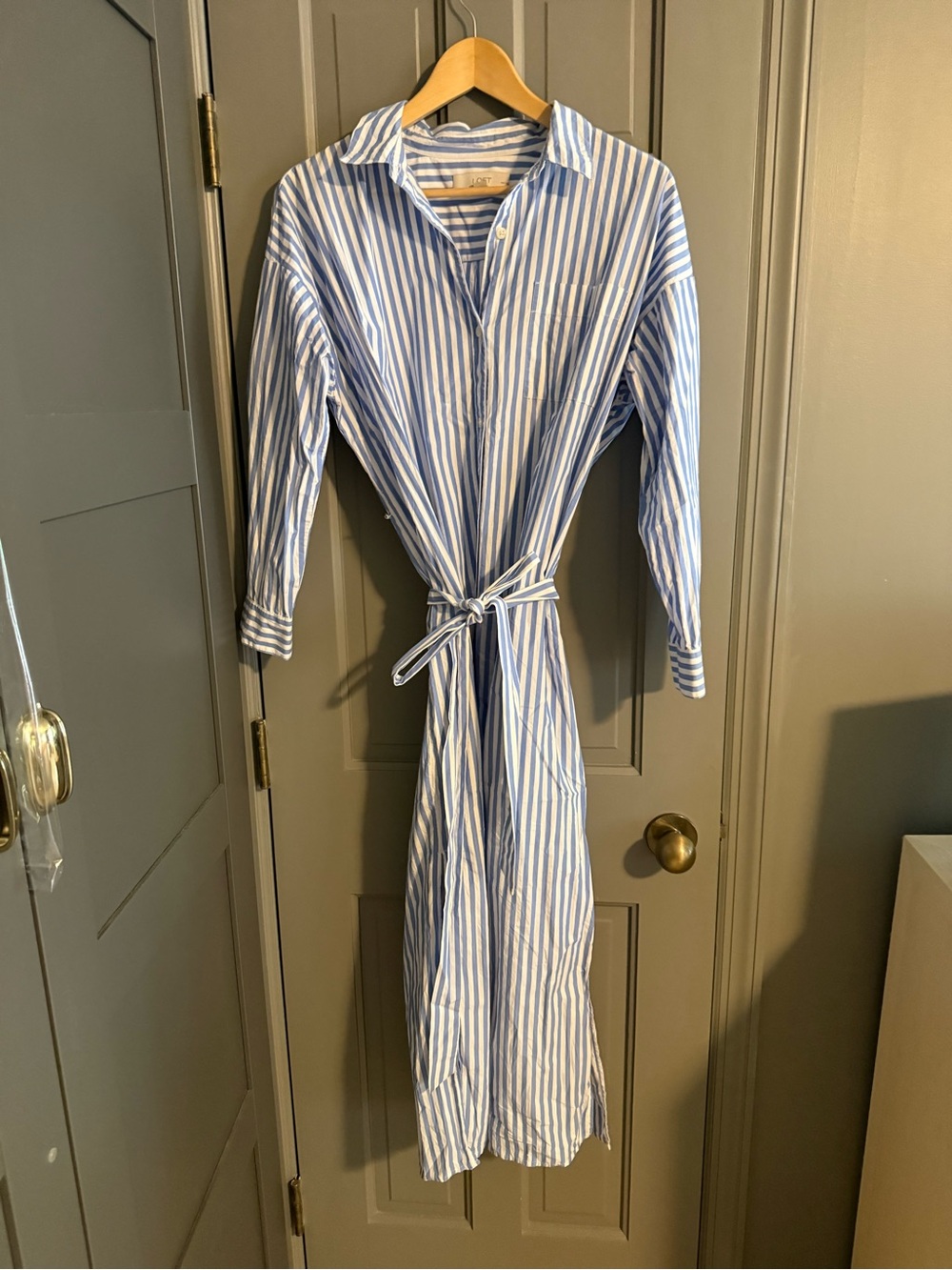 LOFT Light Blue and White Striped Maxi Shirt Dress - Picture 6 of 6